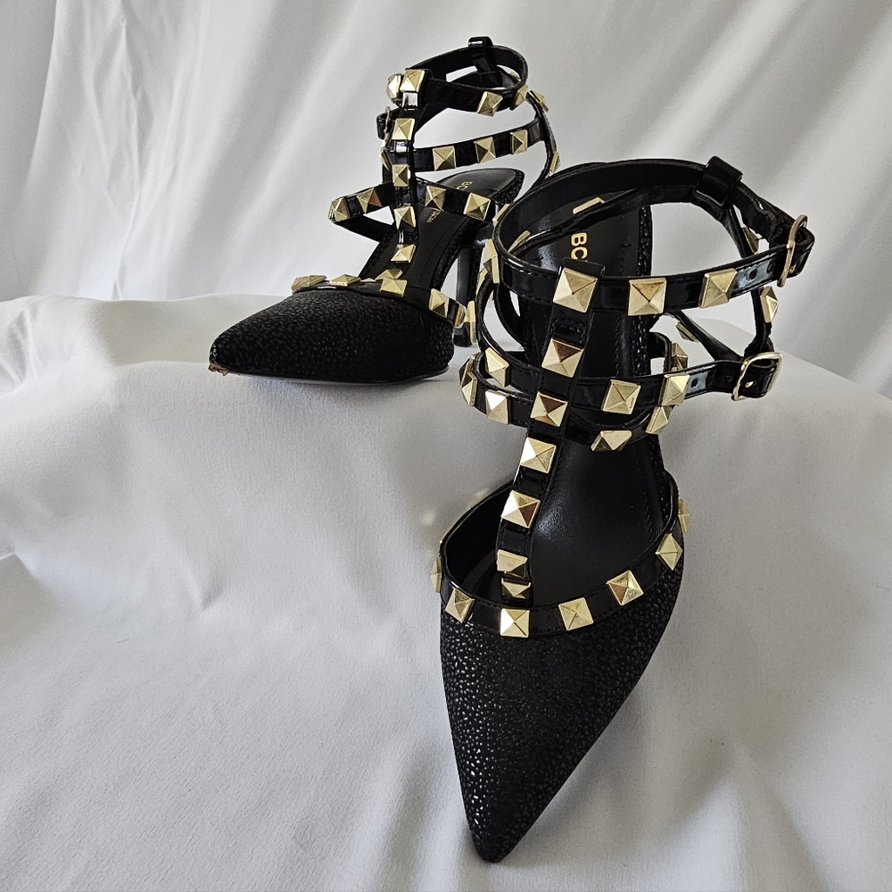 Black and Gold Studded Stiletto Heels